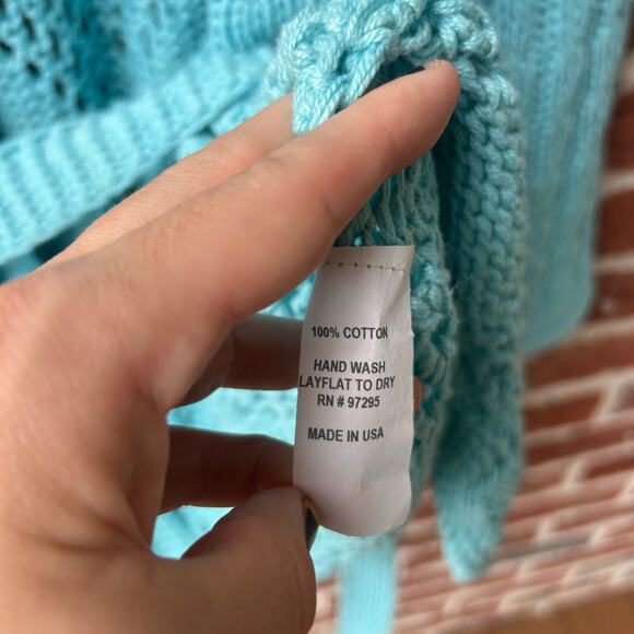 Relais Open Knit Belted Cardigan Sweater Teal Small - Picture 4 of 4